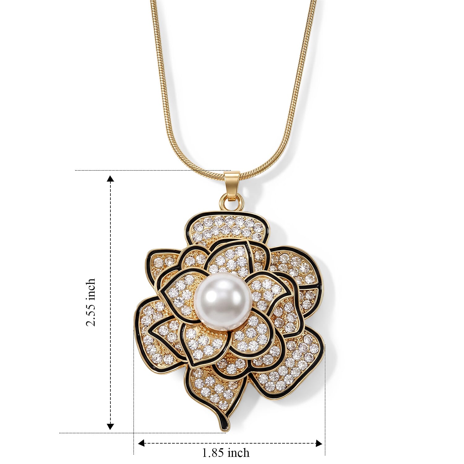 Austrian Crystal, White Glass Floral Pendant Necklace (29.50-31.50 Inches) in Goldtone