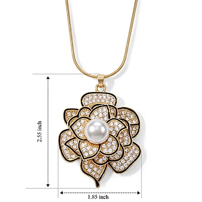 Austrian Crystal, White Glass Floral Pendant Necklace (29.50-31.50 Inches) in Goldtone