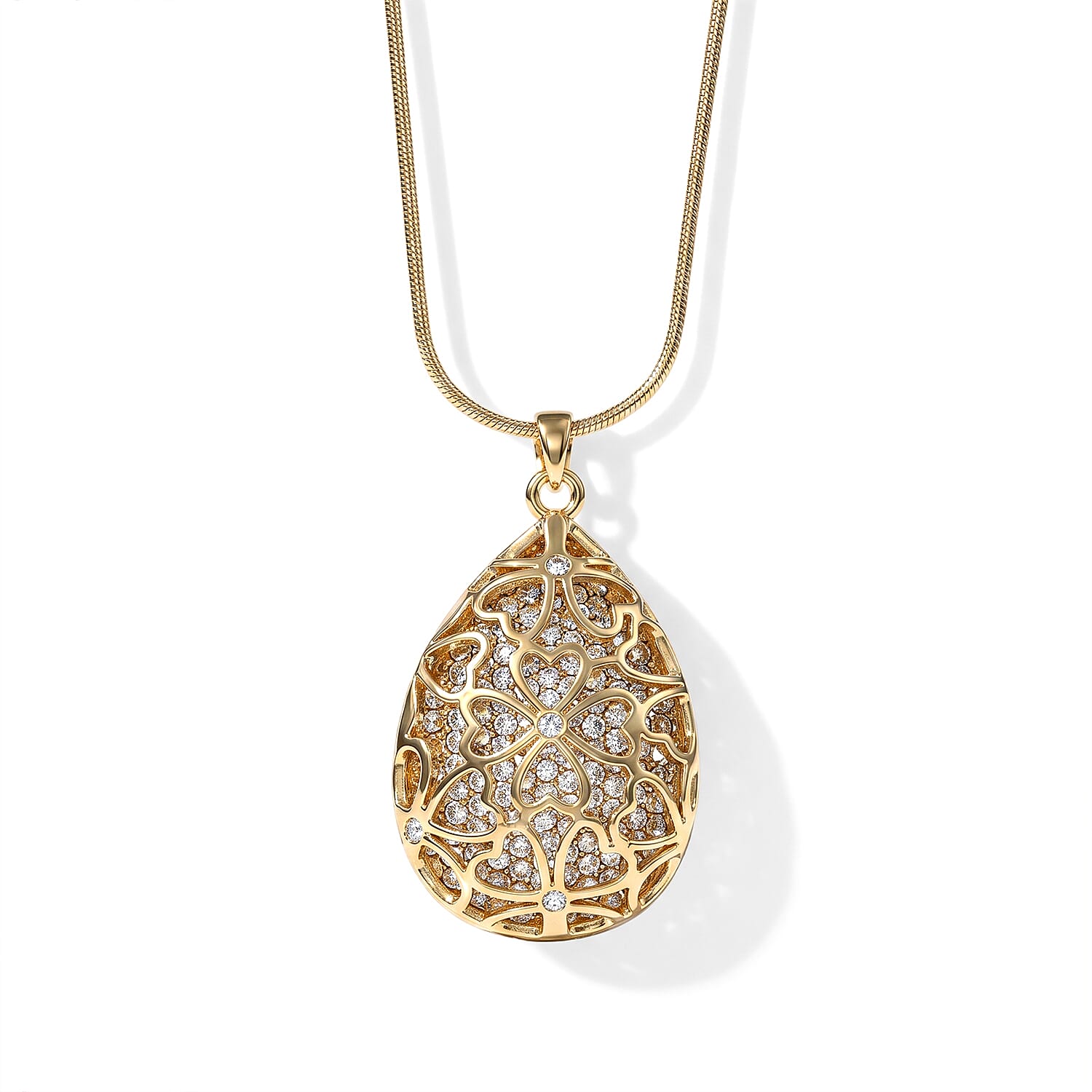 Austrian Crystal Teardrop Pendant Necklace (29.50-31.50 Inches) in Goldtone