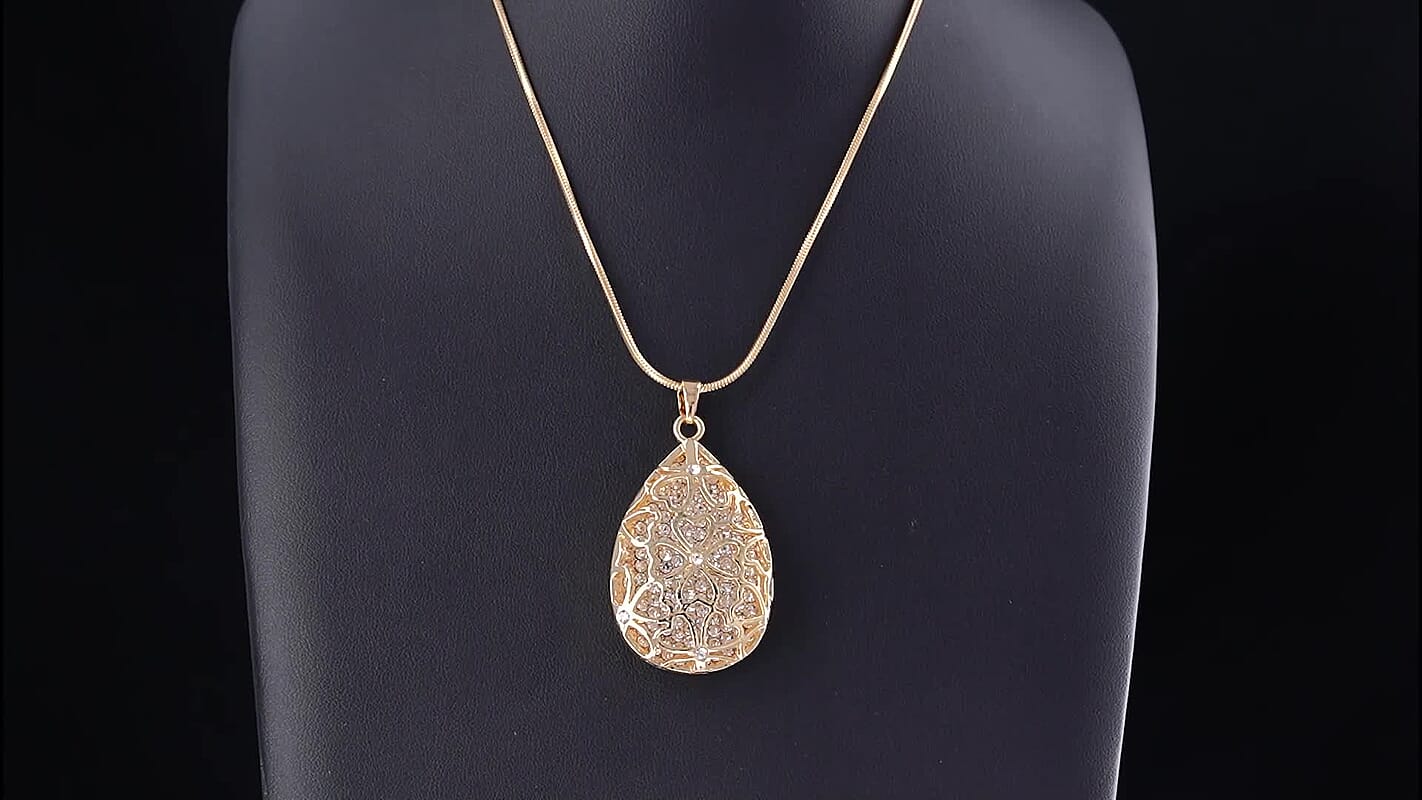 Austrian Crystal Teardrop Pendant Necklace (29.50-31.50 Inches) in Goldtone