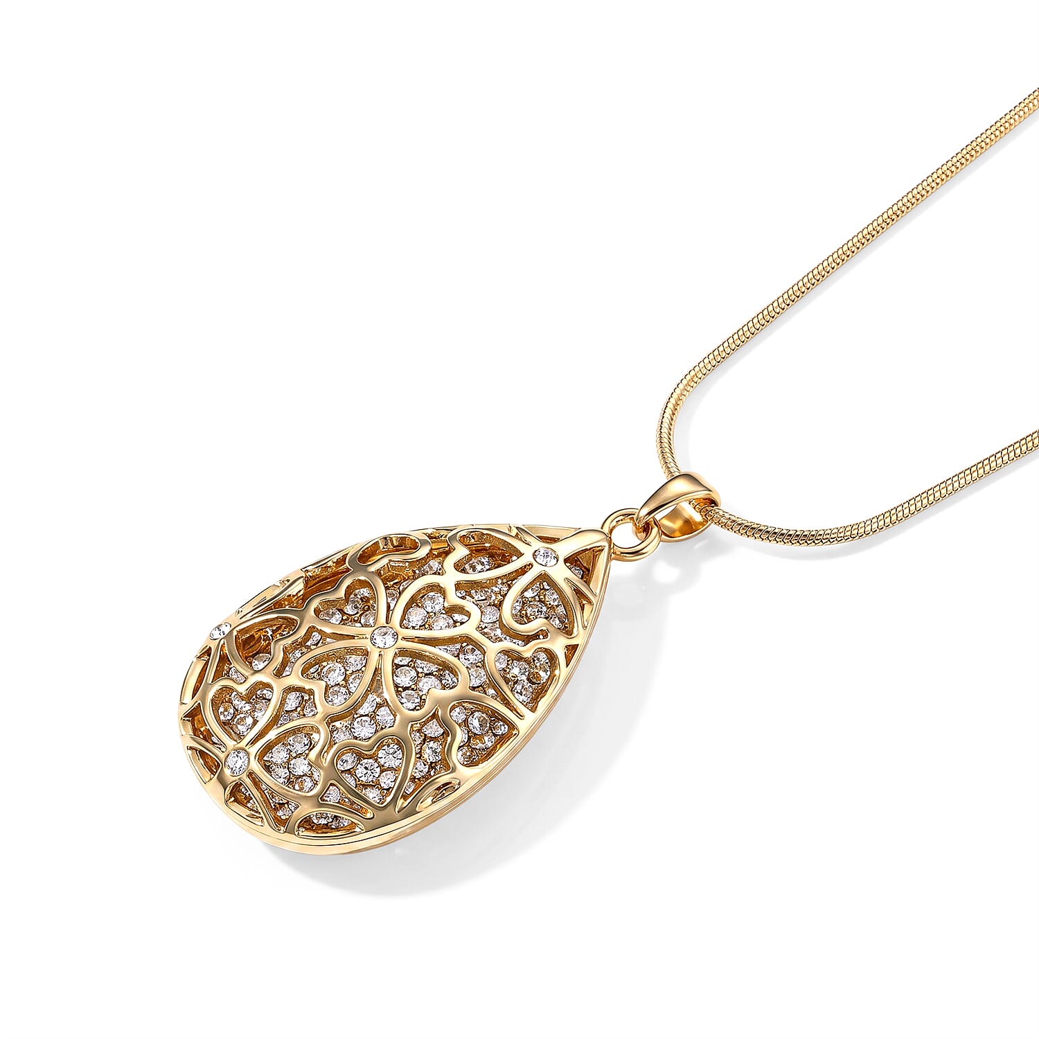 Austrian Crystal Teardrop Pendant Necklace (29.50-31.50 Inches) in Goldtone