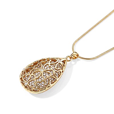 Austrian Crystal Teardrop Pendant Necklace (29.50-31.50 Inches) in Goldtone