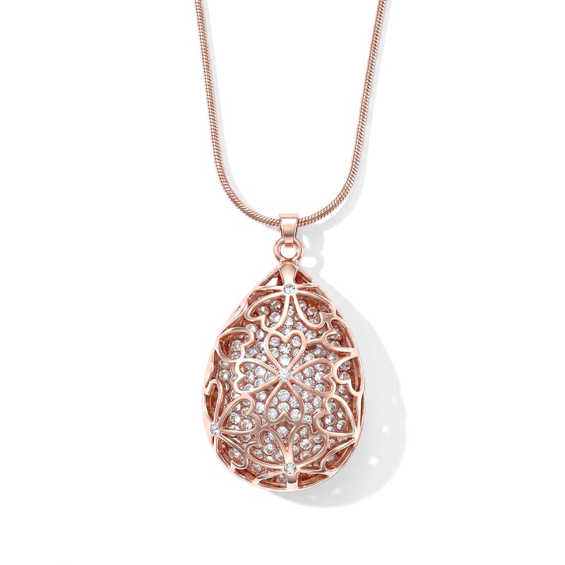 Austrian Crystal Sparkle Teardrop Pendant Necklace (29.50-31.50 Inches) in Rosetone