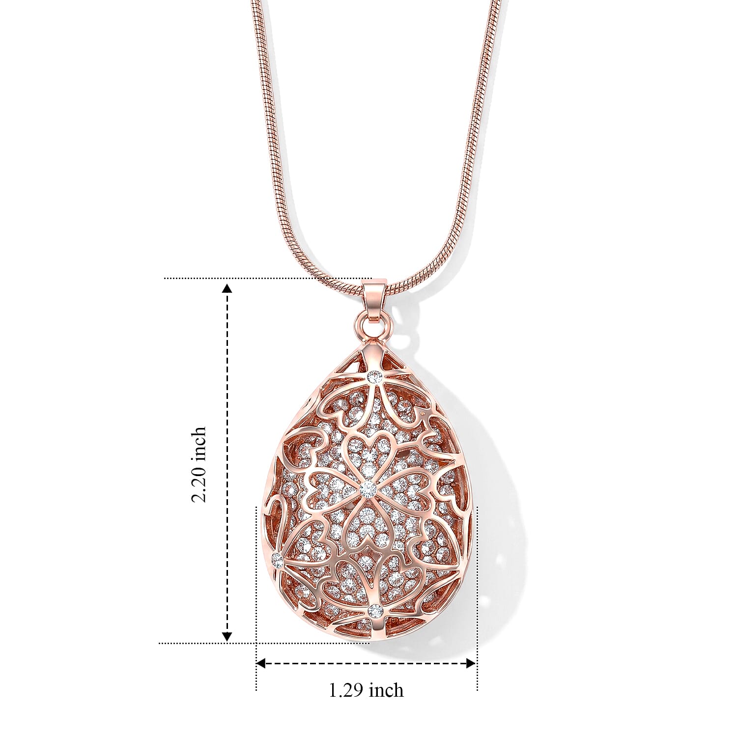 Austrian Crystal Sparkle Teardrop Pendant Necklace (29.50-31.50 Inches) in Rosetone