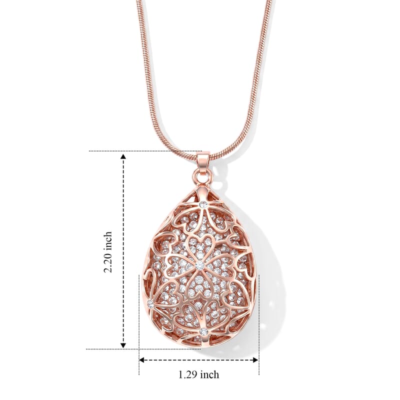 Austrian Crystal Sparkle Teardrop Pendant Necklace (29.50-31.50 Inches) in Rosetone