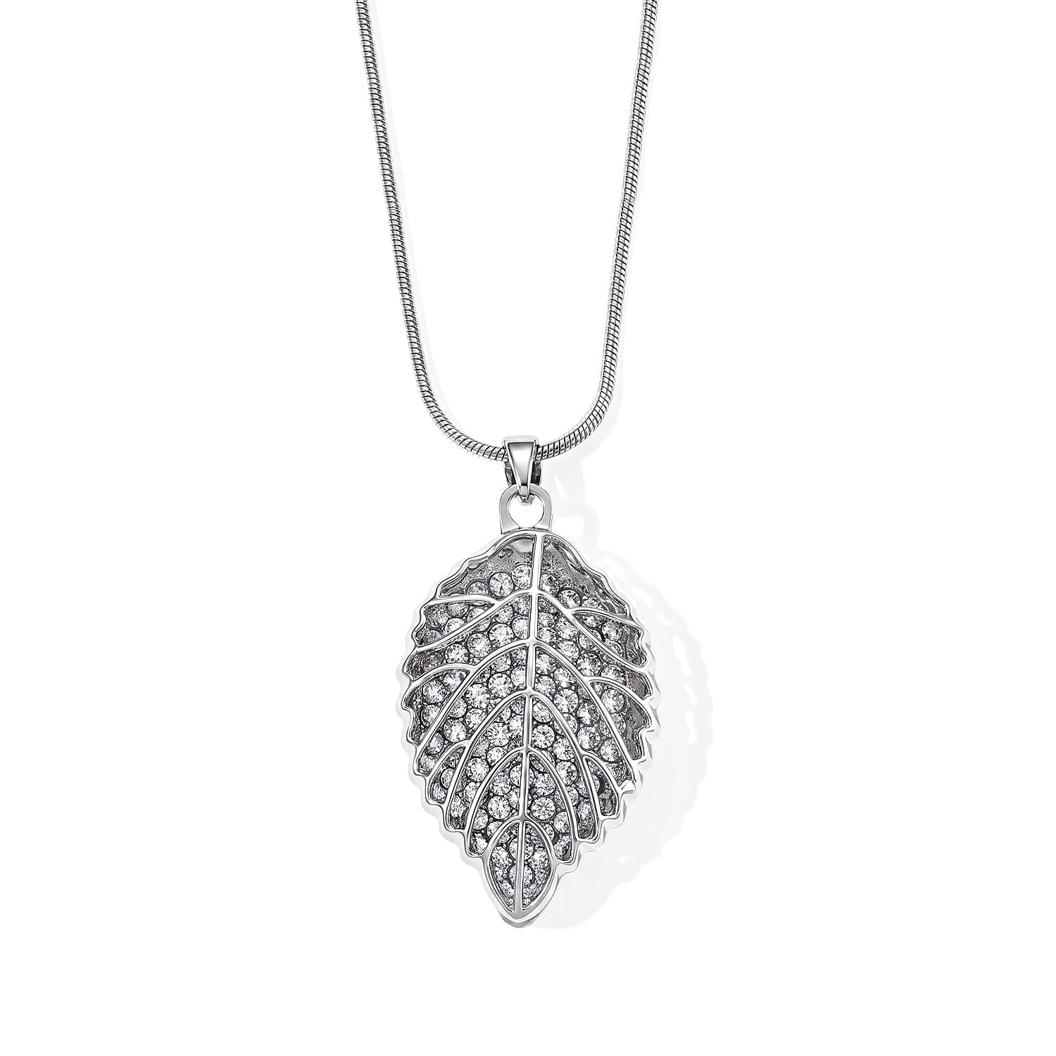 Austrian Crystal Leaf Pendant Necklace (29.50-31.50 Inches) in Silvertone