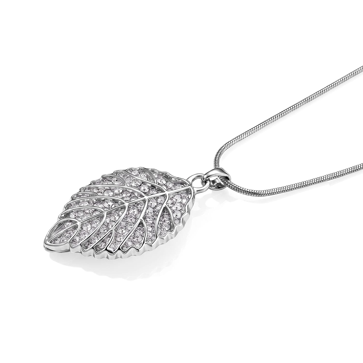 Austrian Crystal Leaf Pendant Necklace (29.50-31.50 Inches) in Silvertone