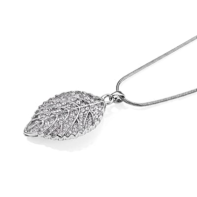 Austrian Crystal Leaf Pendant Necklace (29.50-31.50 Inches) in Silvertone