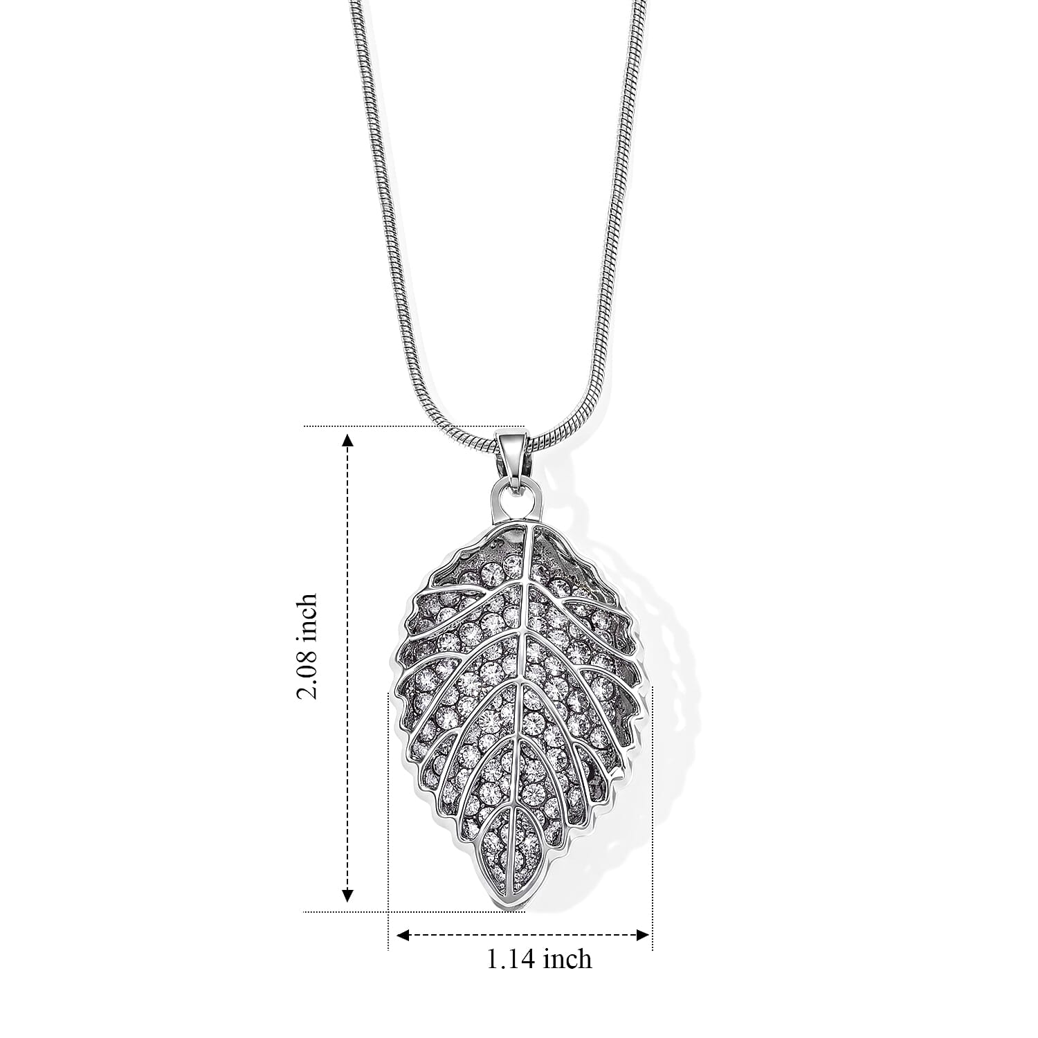 Austrian Crystal Leaf Pendant Necklace (29.50-31.50 Inches) in Silvertone