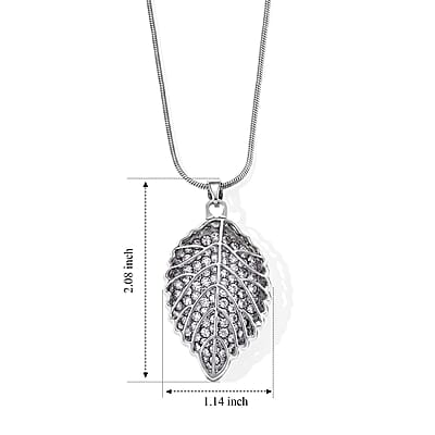 Austrian Crystal Leaf Pendant Necklace (29.50-31.50 Inches) in Silvertone