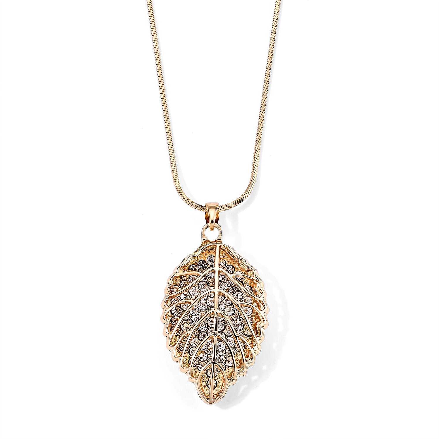 Austrian Crystal Sparkle Leaf Pendant Necklace (29.50-31.50 Inches) in Goldtone