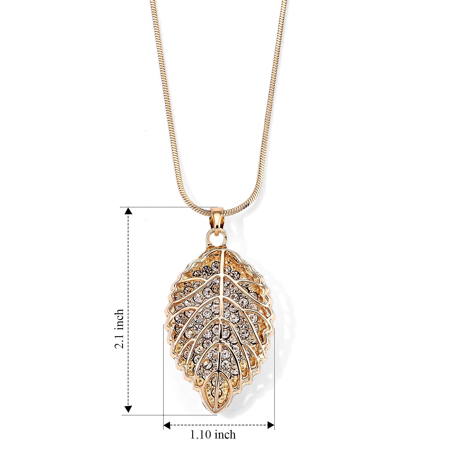 Austrian Crystal Sparkle Leaf Pendant Necklace (29.50-31.50 Inches) in Goldtone