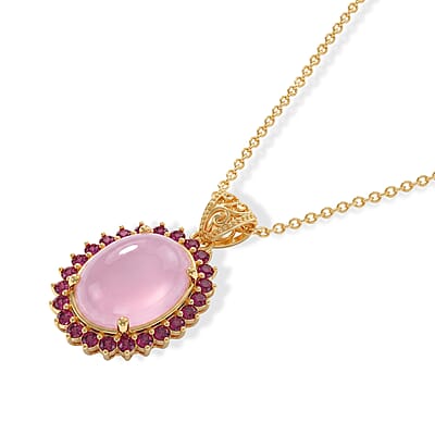 EverTrue Kunzite and Orissa Rhodolite Garnet 12.10 ctw Pendant in 18K YG Plated with ION Plated YG Stainless Steel Necklace 20 Inches