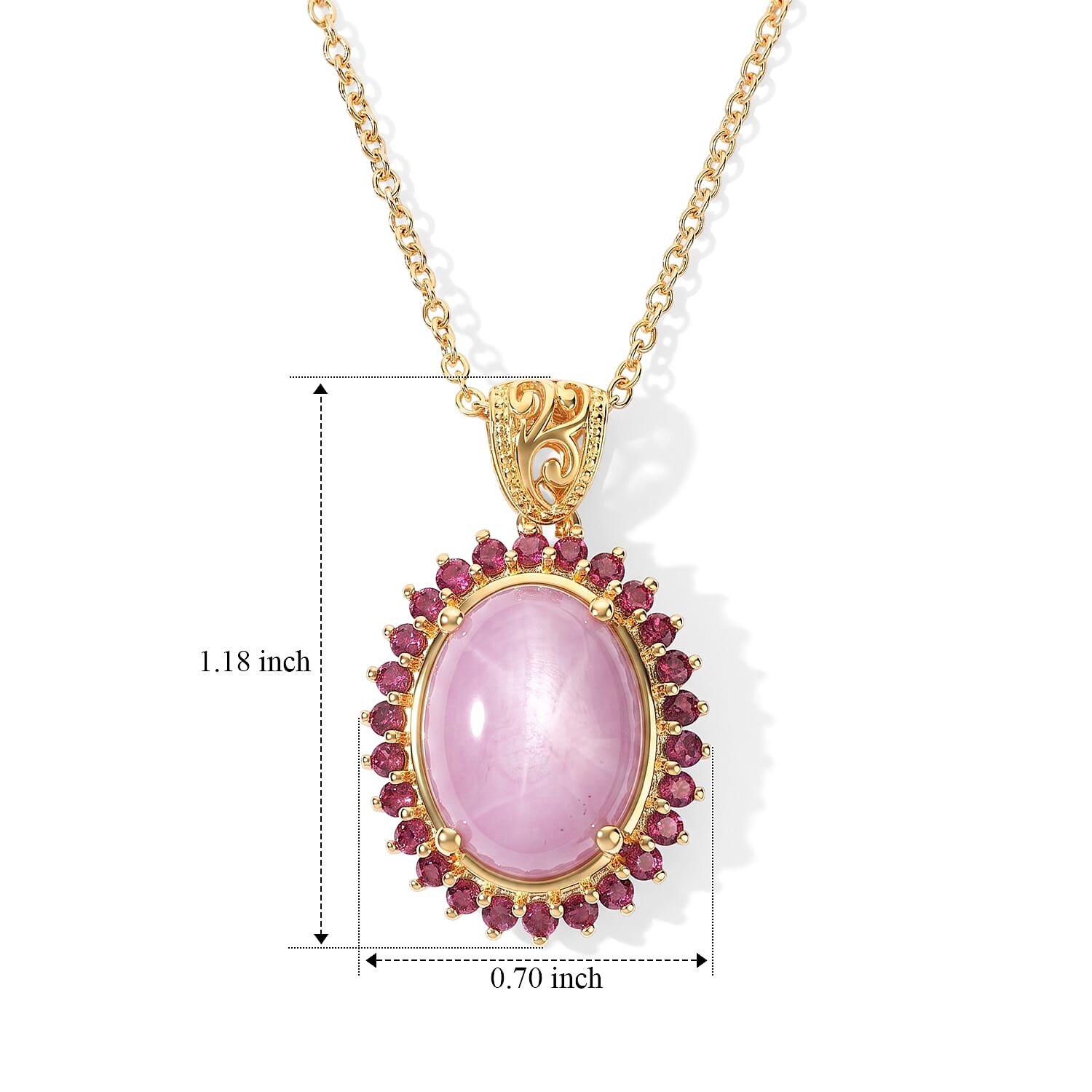 EverTrue Kunzite and Orissa Rhodolite Garnet 12.10 ctw Pendant in 18K YG Plated with ION Plated YG Stainless Steel Necklace 20 Inches