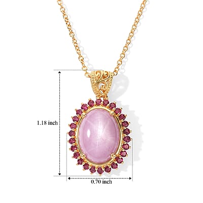 EverTrue Kunzite and Orissa Rhodolite Garnet 12.10 ctw Pendant in 18K YG Plated with ION Plated YG Stainless Steel Necklace 20 Inches