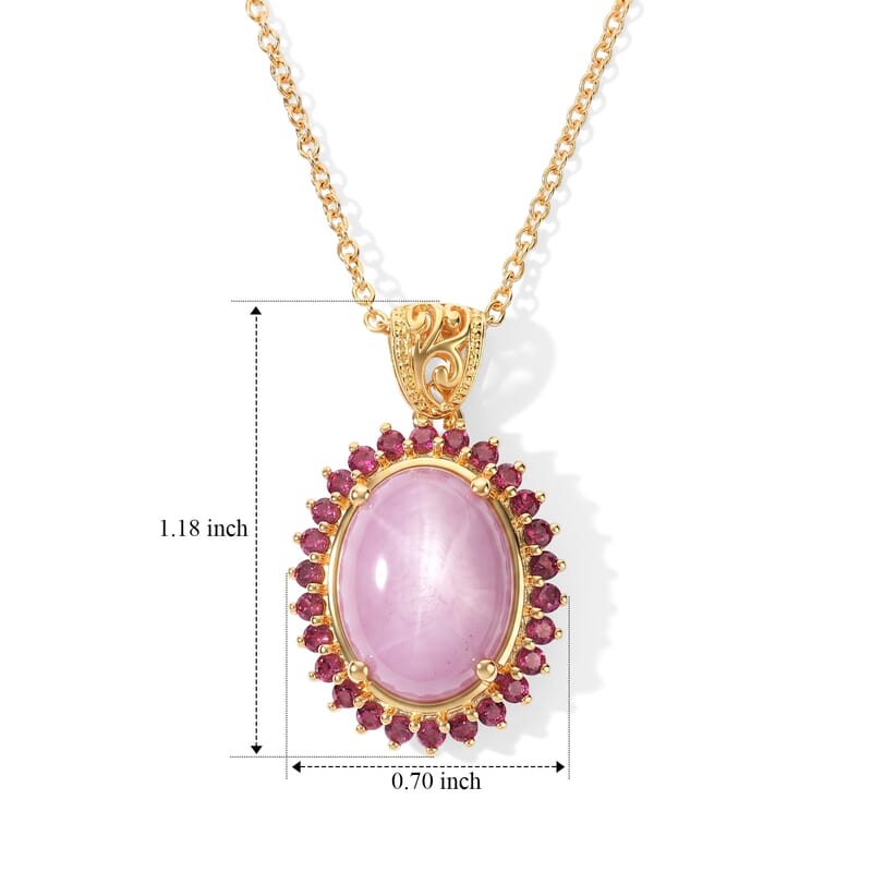 EverTrue Kunzite and Orissa Rhodolite Garnet 12.10 ctw Rose Bloom Pendant in 18K YG Plated with ION Plated YG Stainless Steel Necklace 20 Inches