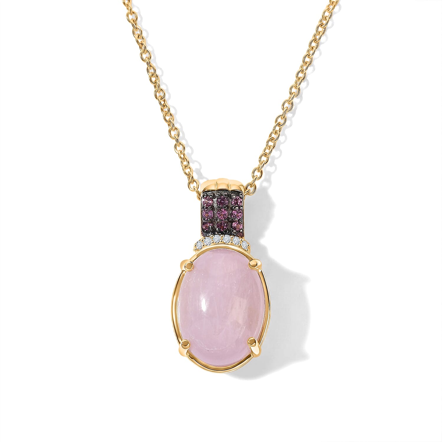 EverTrue Kunzite and Multi Gemstone 11.15 ctw Pendant in 18K YG Plated with ION Plated YG Stainless Steel Necklace 20 Inches