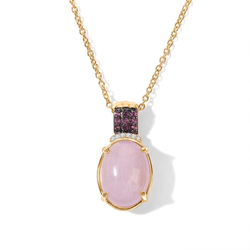 EverTrue Kunzite and Multi Gemstone 11.15 ctw Regal Grace Pendant in 18K YG Plated with ION Plated YG Stainless Steel Necklace 20 Inches