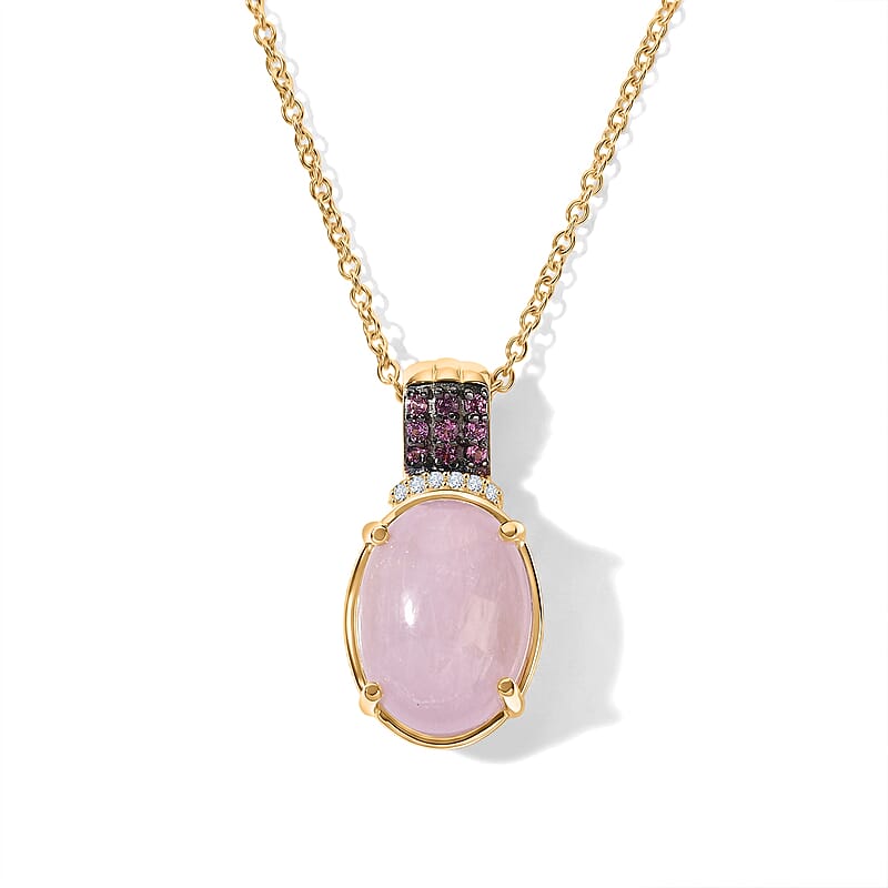 EverTrue Kunzite and Multi Gemstone 11.15 ctw Pendant in 18K YG Plated with ION Plated YG Stainless Steel Necklace 20 Inches