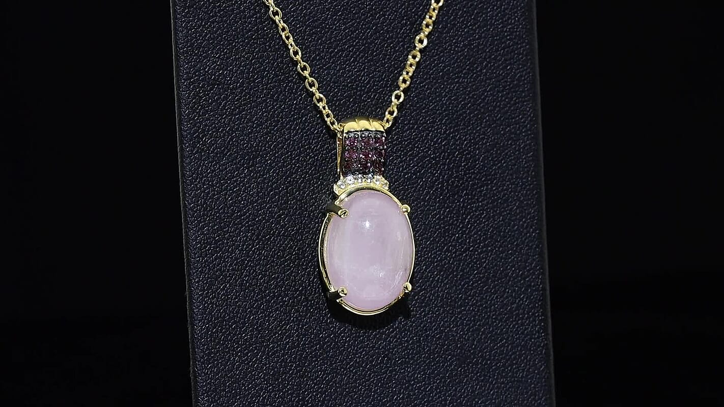 EverTrue Kunzite and Multi Gemstone 11.15 ctw Pendant in 18K YG Plated with ION Plated YG Stainless Steel Necklace 20 Inches