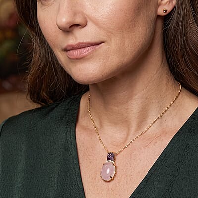 EverTrue Kunzite and Multi Gemstone 11.15 ctw Pendant in 18K YG Plated with ION Plated YG Stainless Steel Necklace 20 Inches