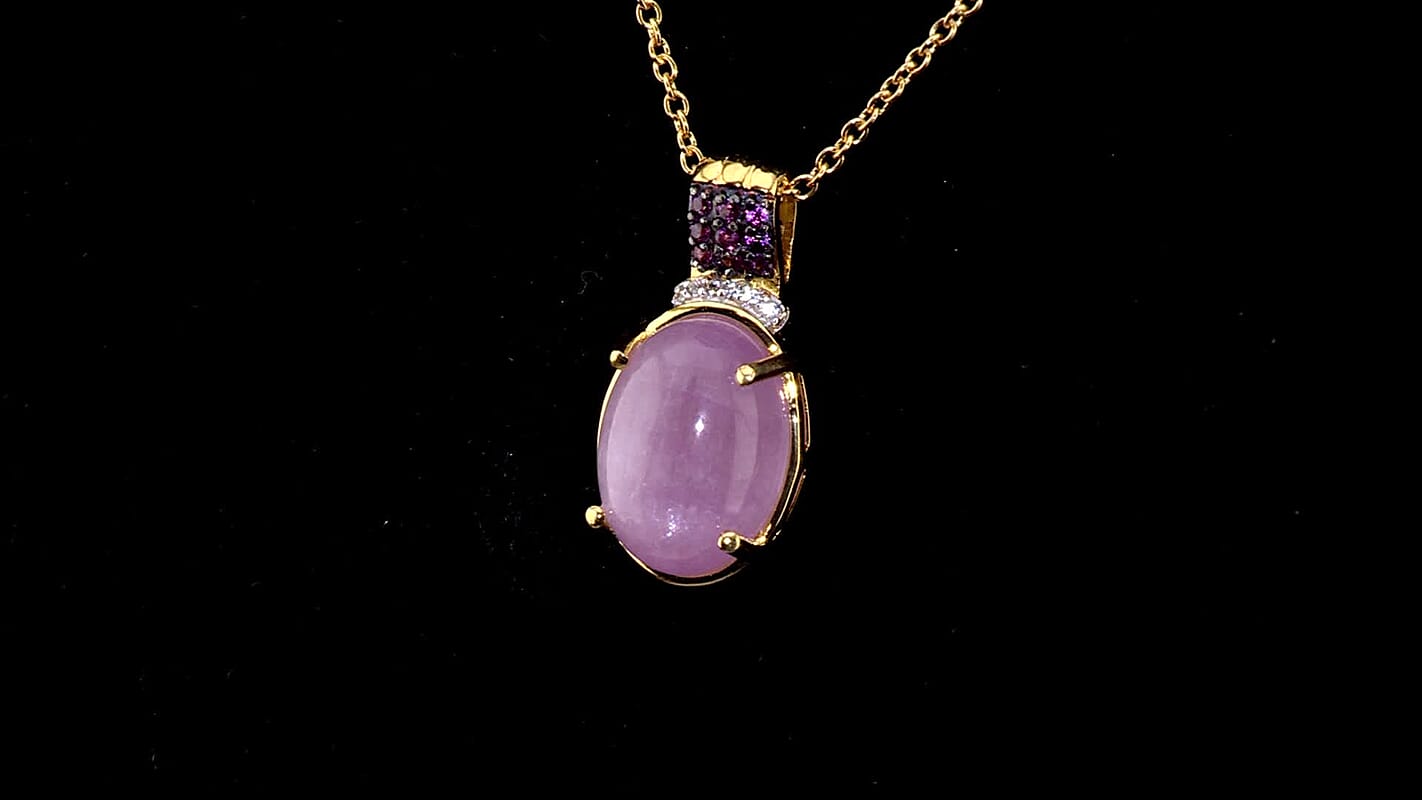 EverTrue Kunzite and Multi Gemstone 11.15 ctw Pendant in 18K YG Plated with ION Plated YG Stainless Steel Necklace 20 Inches