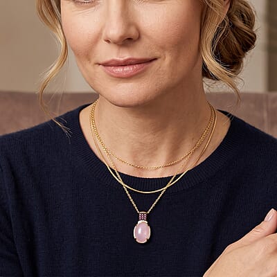 EverTrue Kunzite and Multi Gemstone 11.15 ctw Pendant in 18K YG Plated with ION Plated YG Stainless Steel Necklace 20 Inches
