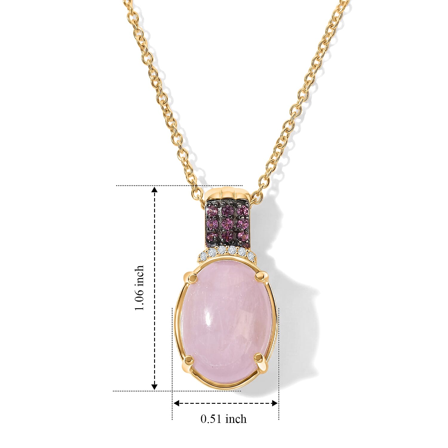 EverTrue Kunzite and Multi Gemstone 11.15 ctw Pendant in 18K YG Plated with ION Plated YG Stainless Steel Necklace 20 Inches