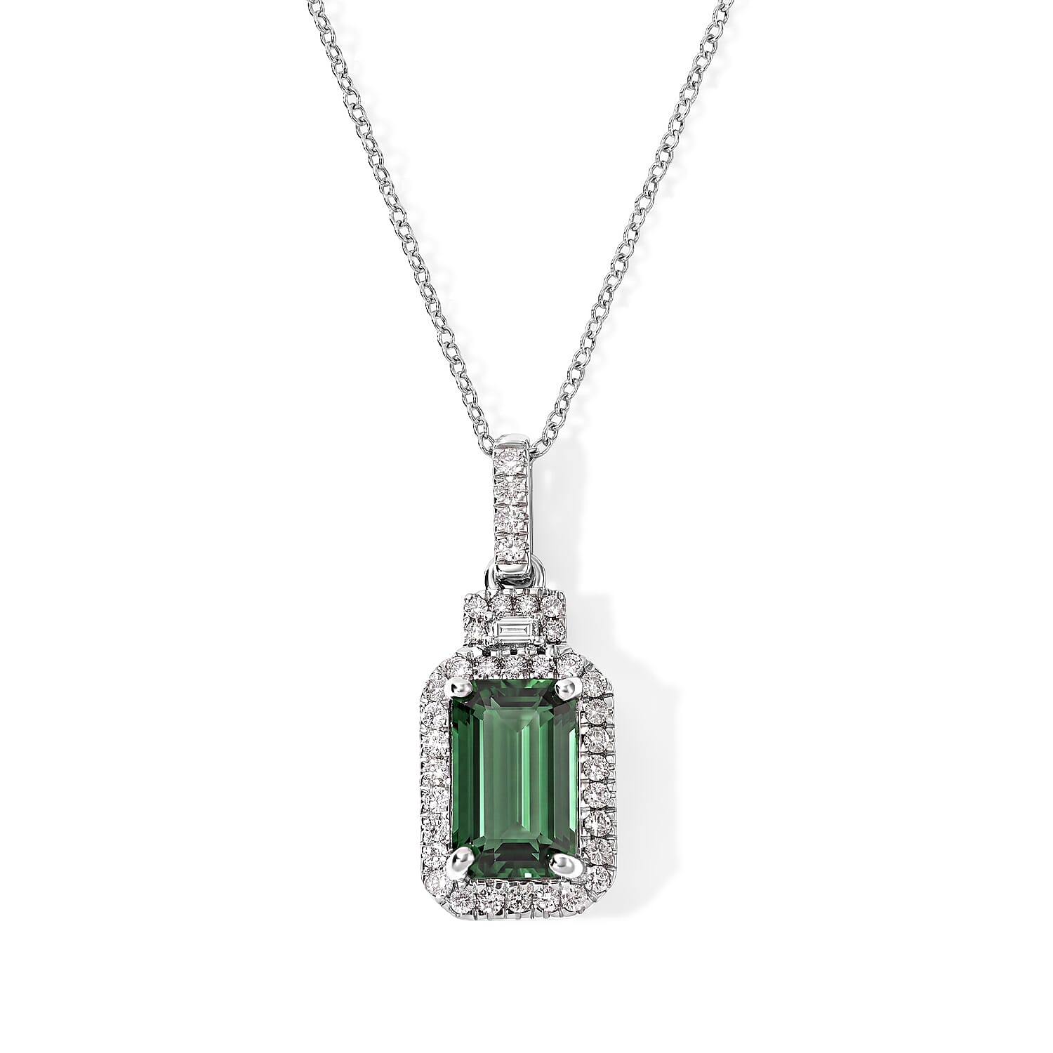 Luxoro AAA Mint Tourmaline and Diamond I2 2.50 ctw Pendant Necklace in 10K White Gold 20 Inches