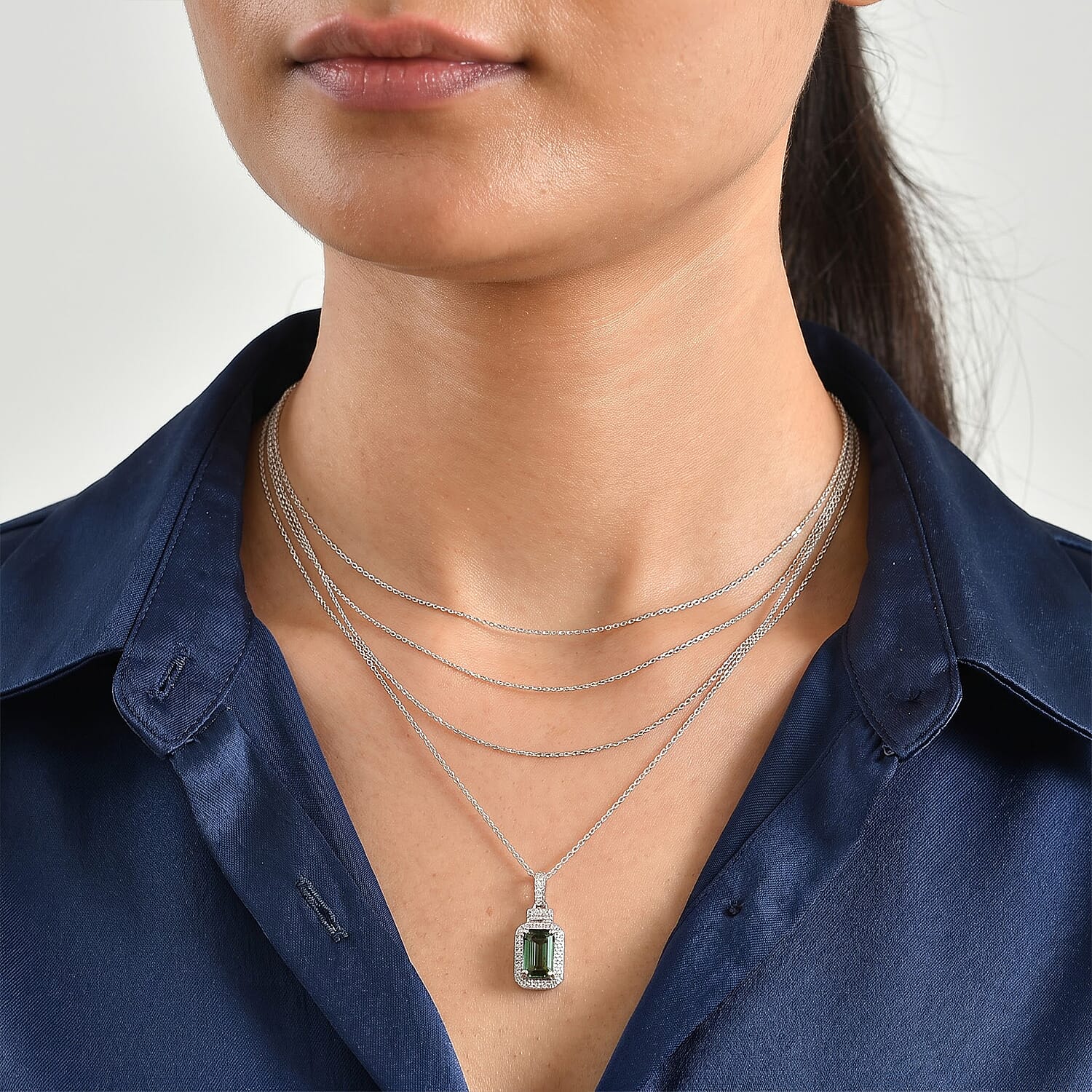Luxoro AAA Mint Tourmaline and Diamond I2 2.50 ctw Pendant Necklace in 10K White Gold 20 Inches