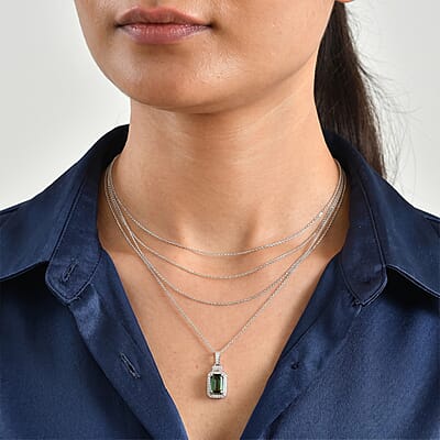 Luxoro AAA Mint Tourmaline and Diamond I2 2.50 ctw Pendant Necklace in 10K White Gold 20 Inches