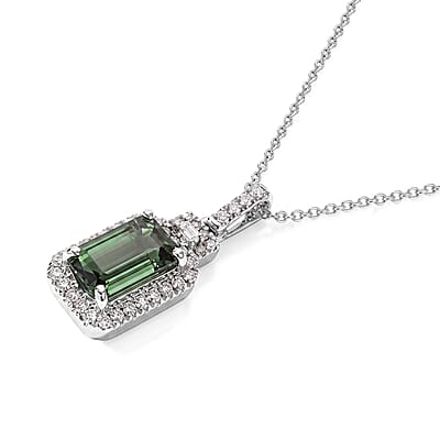 Luxoro AAA Mint Tourmaline and Diamond I2 2.50 ctw Pendant Necklace in 10K White Gold 20 Inches