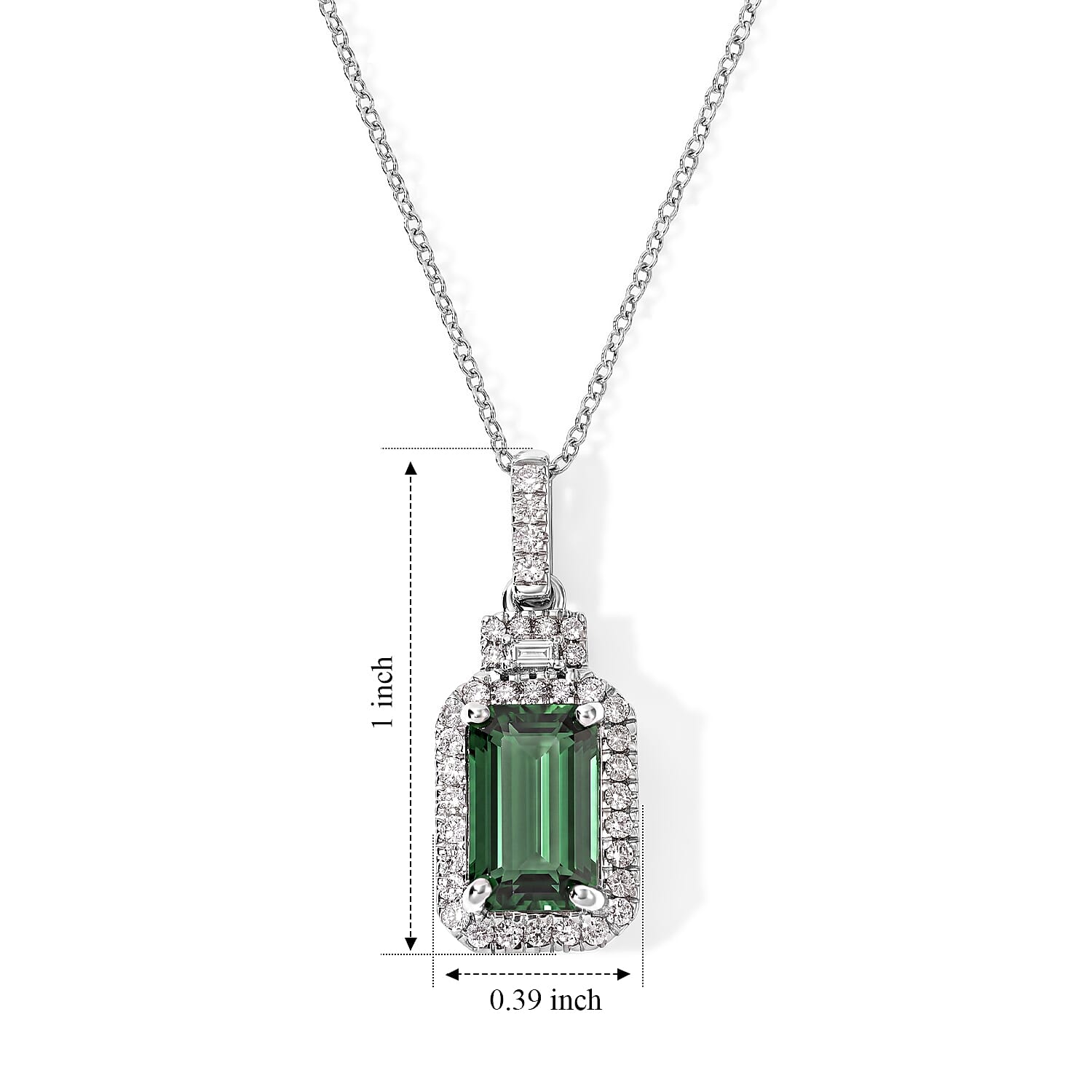 Luxoro AAA Mint Tourmaline and Diamond I2 2.50 ctw Pendant Necklace in 10K White Gold 20 Inches