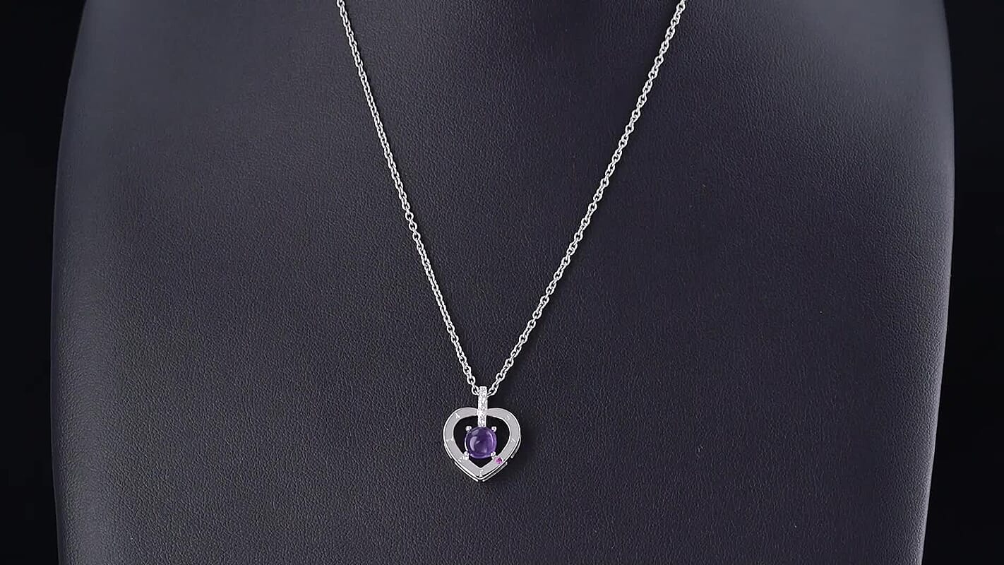 Amethyst and Simulated Diamond 0.55 ctw Pendant in Silvertone with Stainless Steel Necklace (20 Inches)
