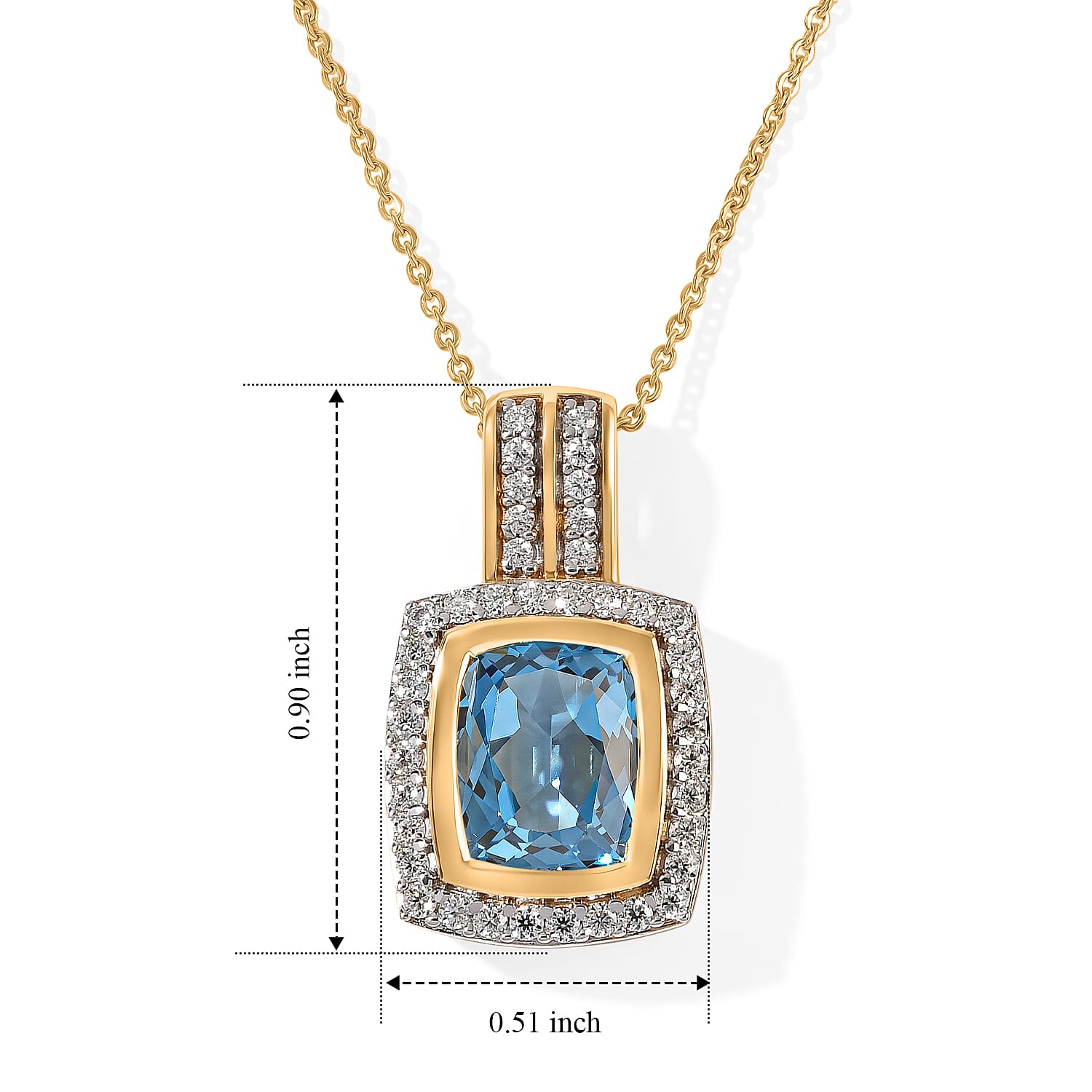 D'Joy Premium Certified Swiss Blue Topaz and Moissanite 4.10 ctw Pendant Necklace in 18K Vermeil Yellow Gold Over Sterling Silver 20 Inches