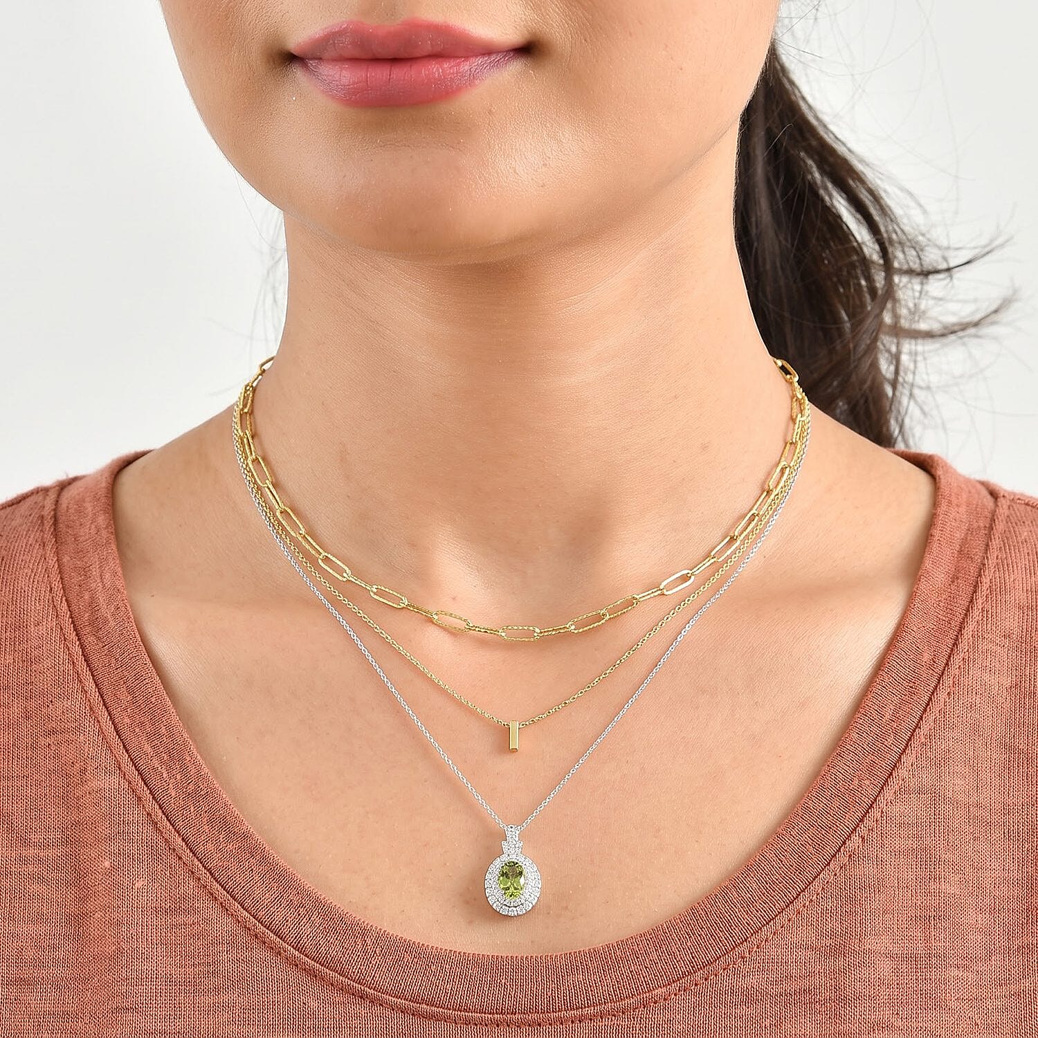 Certified & Appraised D'Joy Premium Sapo Tourmaline and Moissanite 1.90 ctw Pendant Necklace in Rhodium Over Sterling Silver 18 Inches