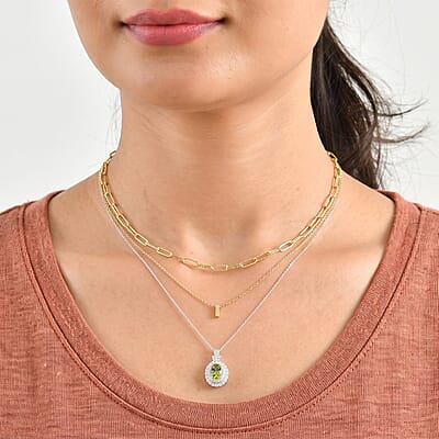 Certified & Appraised D'Joy Premium Sapo Tourmaline and Moissanite 1.90 ctw Pendant Necklace in Rhodium Over Sterling Silver 18 Inches