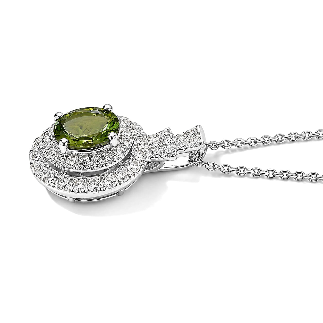Certified & Appraised D'Joy Premium Sapo Tourmaline and Moissanite 1.90 ctw Pendant Necklace in Rhodium Over Sterling Silver 18 Inches