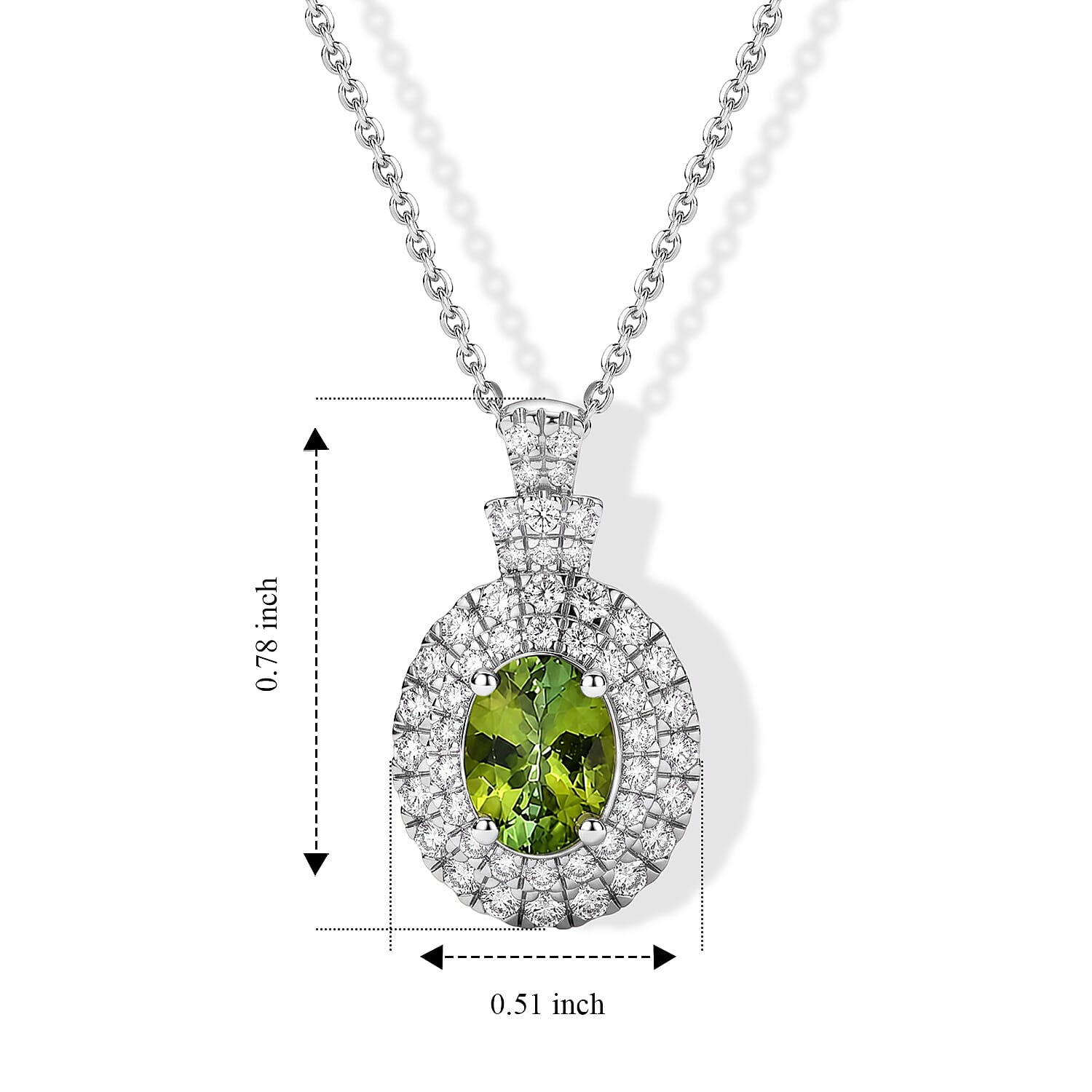 Certified & Appraised D'Joy Premium Sapo Tourmaline and Moissanite 1.90 ctw Pendant Necklace in Rhodium Over Sterling Silver 18 Inches