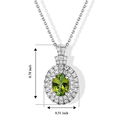 Certified & Appraised D'Joy Premium Sapo Tourmaline and Moissanite 1.90 ctw Pendant Necklace in Rhodium Over Sterling Silver 18 Inches