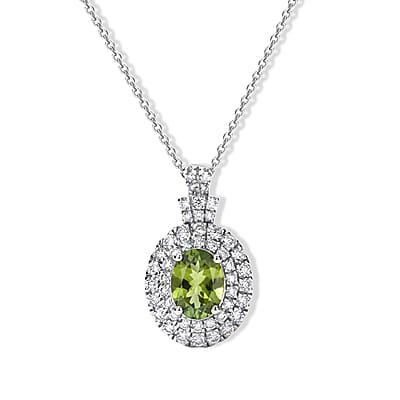 Certified & Appraised D'Joy Premium Sapo Tourmaline and Moissanite 1.90 ctw Pendant Necklace in Rhodium Over Sterling Silver 18 Inches