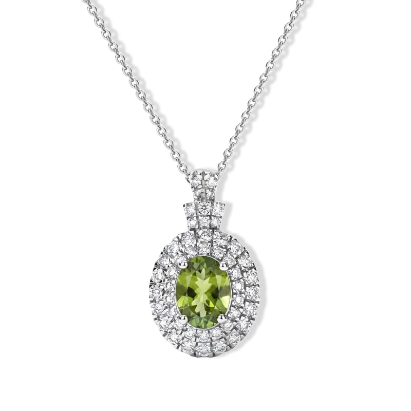 Certified & Appraised D'Joy Premium Sapo Green Tourmaline and Moissanite 1.90 ctw Pendant Necklace in Rhodium Over Sterling Silver 18 Inches