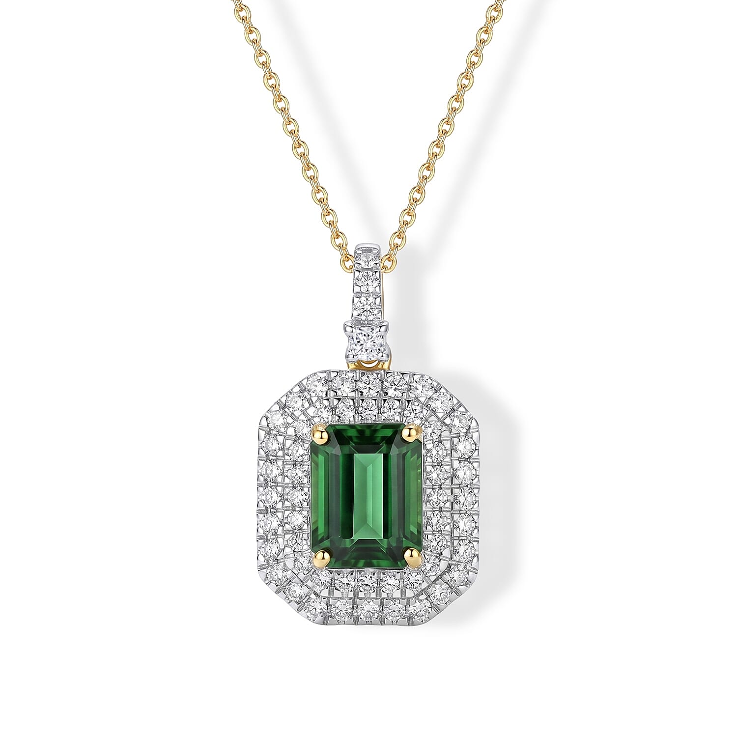 Certified & Appraised AAA Sapo Tourmaline and Luxuriant Lab Grown Diamond G-H SI 3.25 ctw Pendant Necklace in 10K Yellow Gold 18 Inches