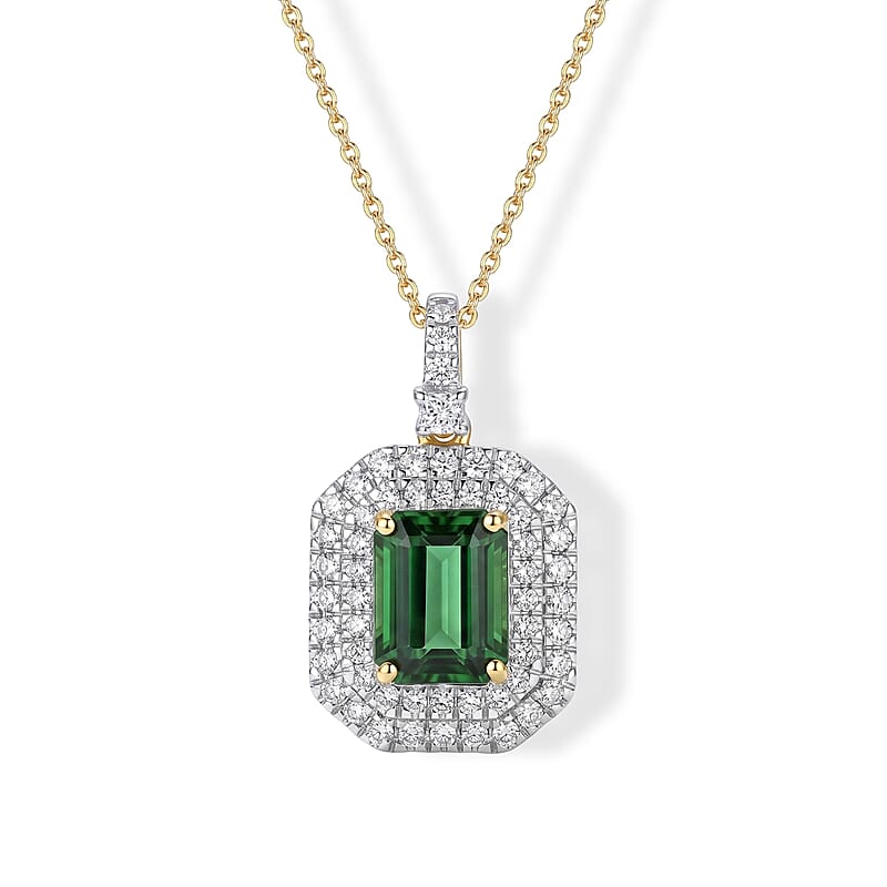 Certified & Appraised AAA Sapo Tourmaline and Luxuriant Lab Grown Diamond G-H SI 3.25 ctw Pendant Necklace in 10K Yellow Gold 18 Inches