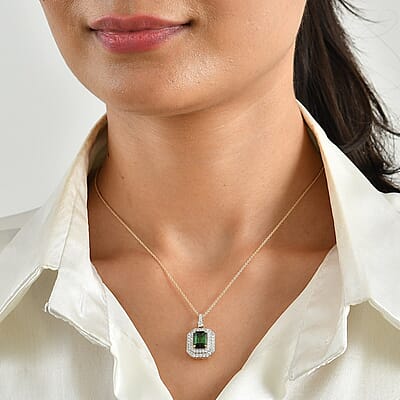 Certified & Appraised AAA Sapo Tourmaline and Luxuriant Lab Grown Diamond G-H SI 3.25 ctw Pendant Necklace in 10K Yellow Gold 18 Inches