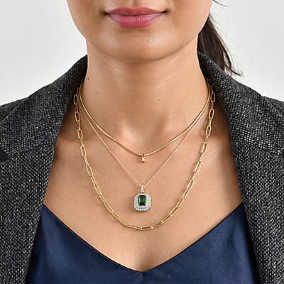 Certified & Appraised AAA Sapo Tourmaline and Luxuriant Lab Grown Diamond G-H SI 3.25 ctw Pendant Necklace in 10K Yellow Gold 18 Inches