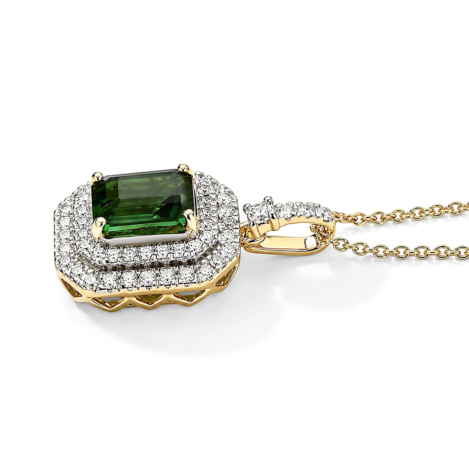 Certified & Appraised AAA Sapo Tourmaline and Luxuriant Lab Grown Diamond G-H SI 3.25 ctw Pendant Necklace in 10K Yellow Gold 18 Inches
