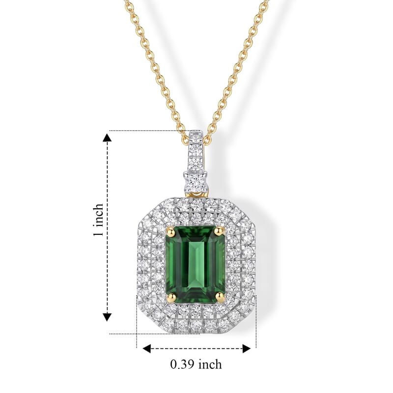 Certified & Appraised AAA Sapo Green Tourmaline and Luxuriant Lab Grown Diamond G-H SI 3.25 ctw Pendant Necklace in 10K Yellow Gold 18 Inches
