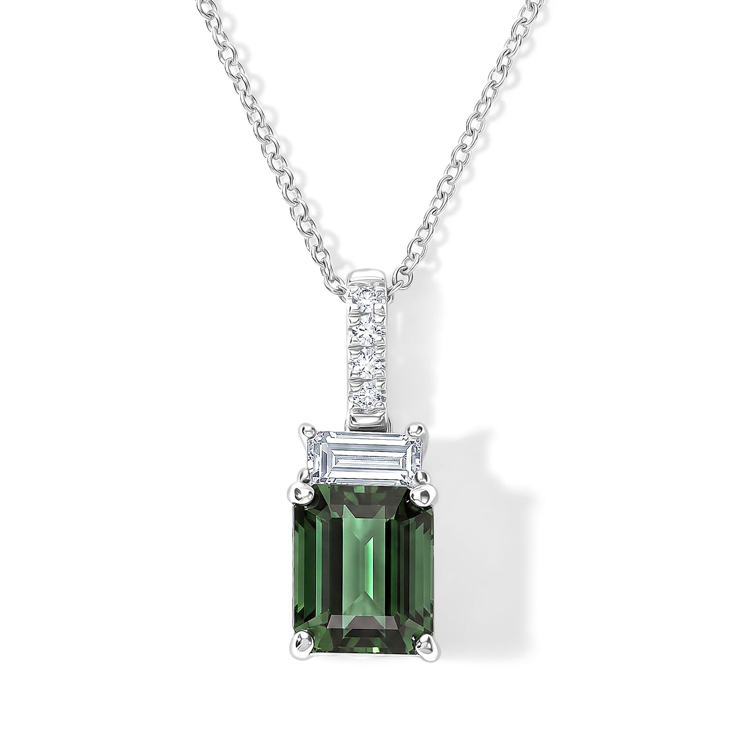 AAA Mint Tourmaline and Luxuriant Lab Grown Diamond G VS 2.10 ctw Pendant Necklace in 10K White Gold (20 Inches)