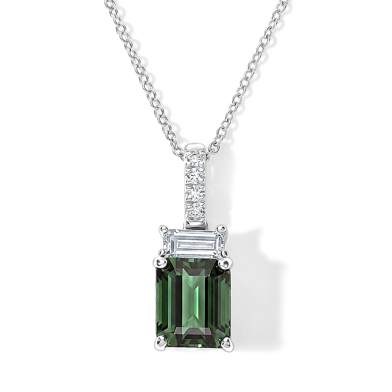 AAA Mint Tourmaline and Luxuriant Lab Grown Diamond G VS 2.10 ctw Pendant Necklace in 10K White Gold (20 Inches)
